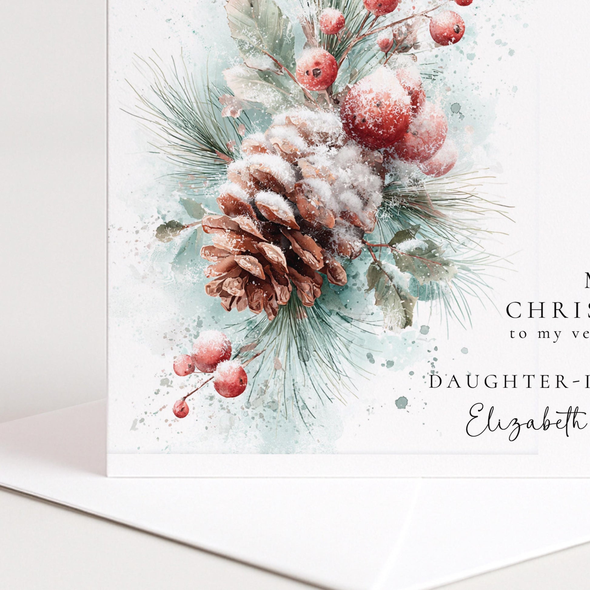 Personalised Christmas Card Son and Daughter In Law, Merry Christmas Son Daughter In Law Card, Pinecone Botanical Xmas Card, Couple Card