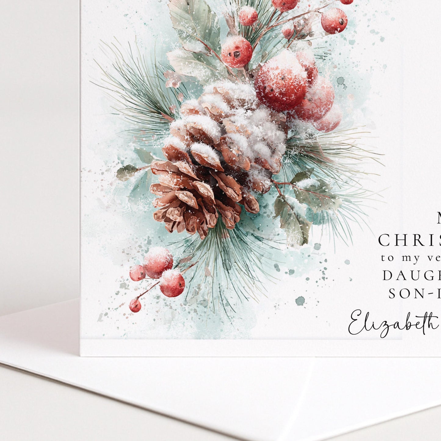 Personalised Christmas Card Daughter and Son In Law, Merry Christmas Daughter Son In Law Card, Pinecone Botanical Xmas Card, Couple Card
