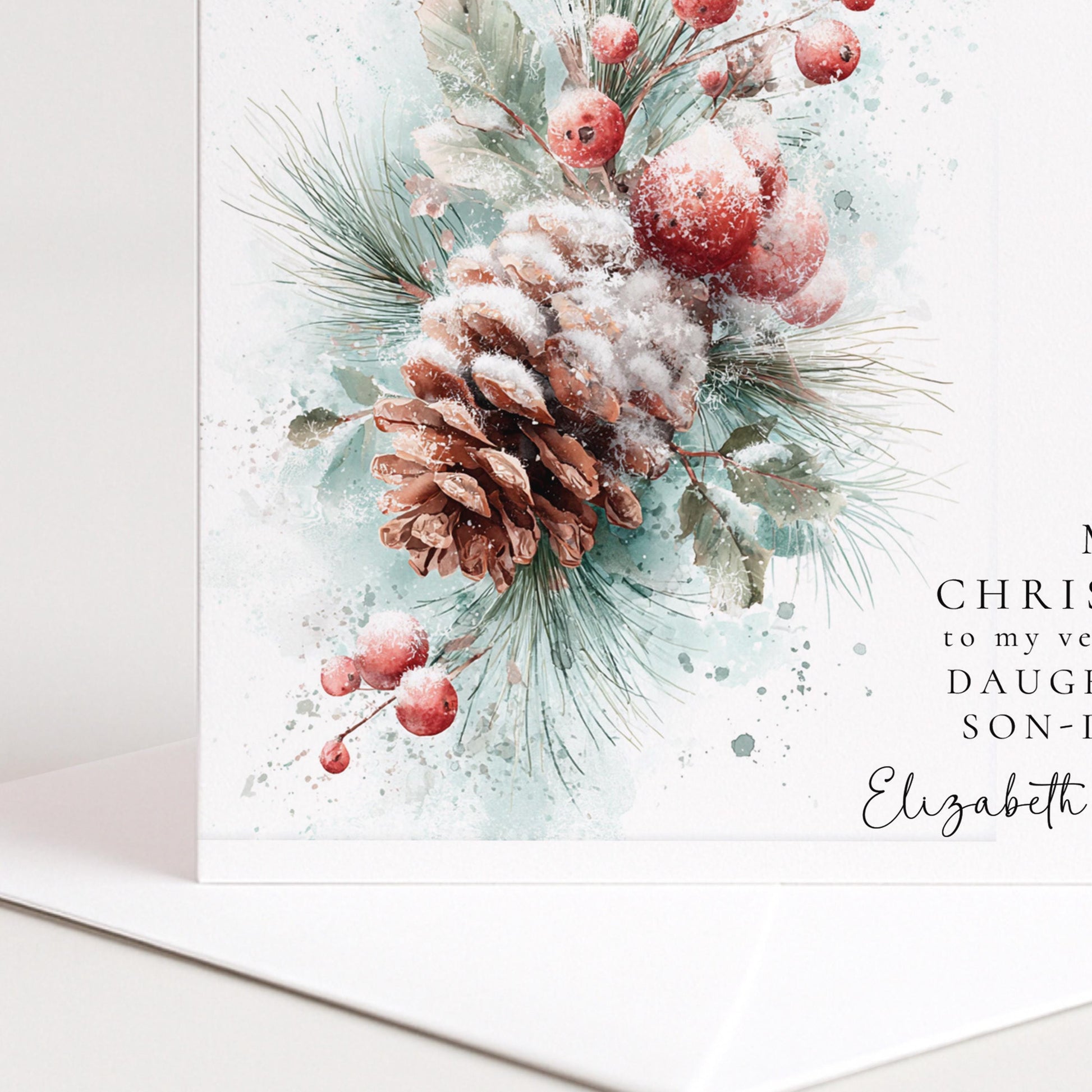 Personalised Christmas Card Daughter and Son In Law, Merry Christmas Daughter Son In Law Card, Pinecone Botanical Xmas Card, Couple Card