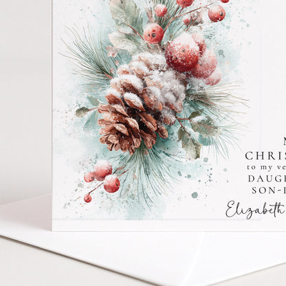 Personalised Christmas Card Daughter and Son In Law, Merry Christmas Daughter Son In Law Card, Pinecone Botanical Xmas Card, Couple Card