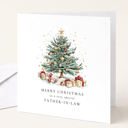 Father in Law Christmas Card Special Christmas Tree Design Xmas Card for Him UK Family Greeting Card