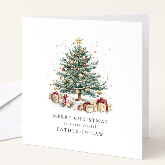 Father in Law Christmas Card Special Christmas Tree Design Xmas Card for Him UK Family Greeting Card
