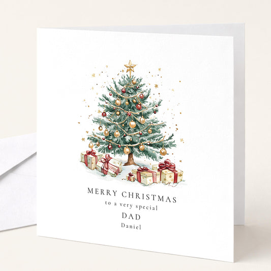 Personalised Dad Christmas Card Special Dad Xmas Tree Card Christmas Card with Name UK
