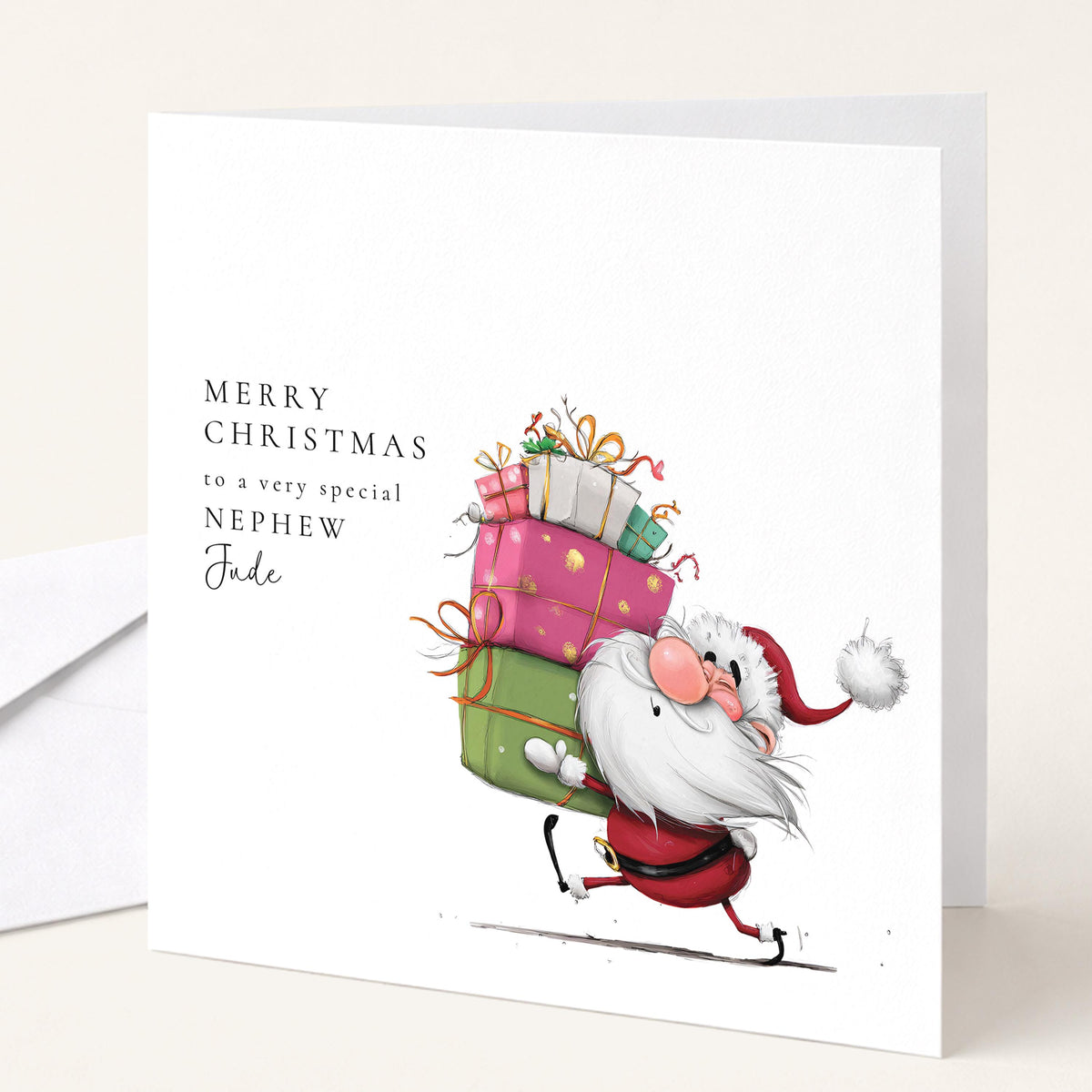 Nephew Christmas Card, Personalised Grandson Xmas Card, Cute Santa Card for Boy, Custom Name Card, Christmas Card Nephew UK