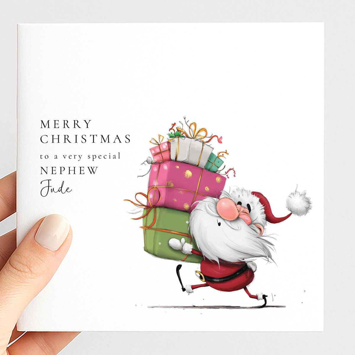 Nephew Christmas Card, Personalised Grandson Xmas Card, Cute Santa Card for Boy, Custom Name Card, Christmas Card Nephew UK
