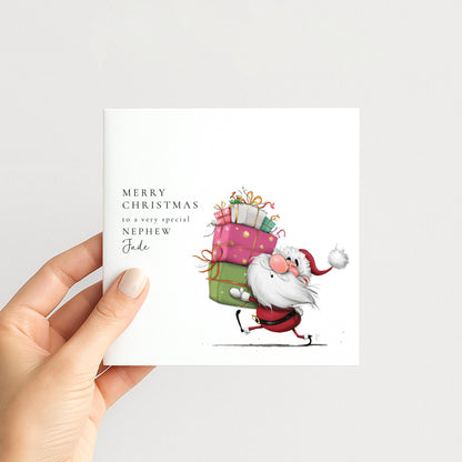 Nephew Christmas Card, Personalised Grandson Xmas Card, Cute Santa Card for Boy, Custom Name Card, Christmas Card Nephew UK