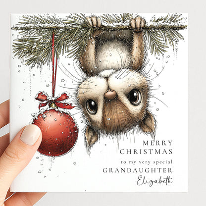 Granddaughter Christmas Card Personalised Cheeky Chipmunk Christmas Card Granddaughter, Christmas Card for Grand child, Xmas Card