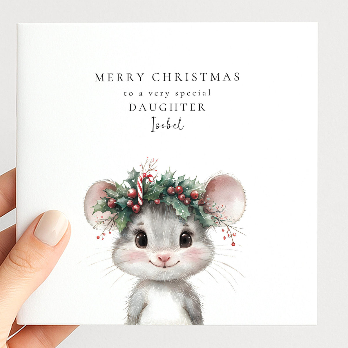 Personalised Daughter Christmas Card Cute Mouse Xmas Card with Name UK
