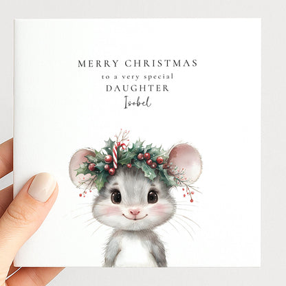 Personalised Daughter Christmas Card Cute Mouse Xmas Card with Name UK