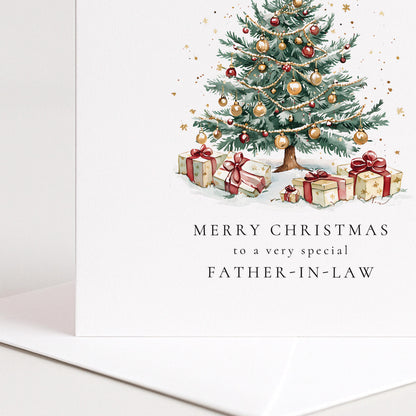 Father in Law Christmas Card Special Christmas Tree Design Xmas Card for Him UK Family Greeting Card