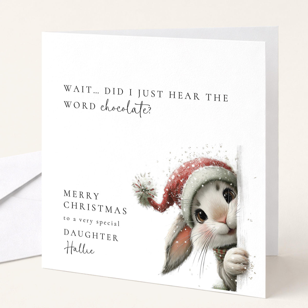 Personalised Daughter Christmas Card Funny Bunny Xmas Card with Name UK