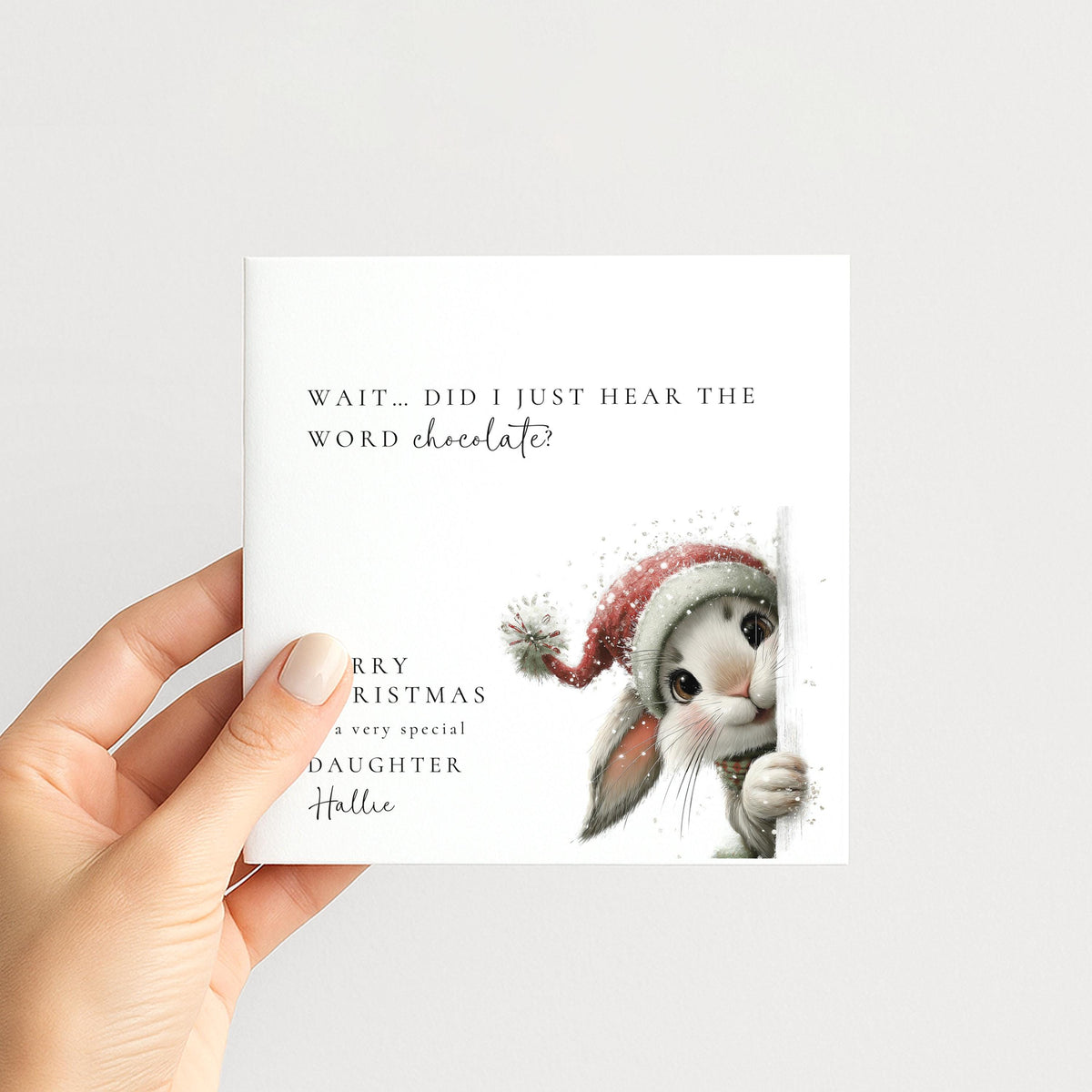 Personalised Daughter Christmas Card Funny Bunny Xmas Card with Name UK