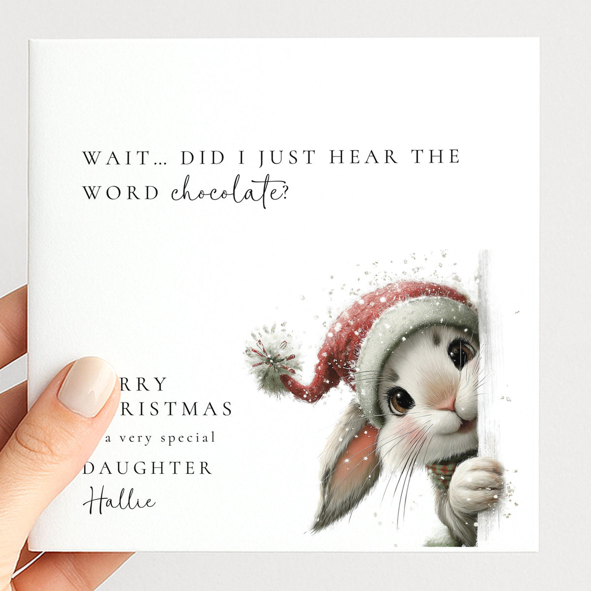 Personalised Daughter Christmas Card Funny Bunny Xmas Card with Name UK