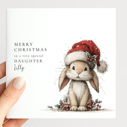 Personalised Daughter Christmas Card Cute Bunny Xmas Card with Name UK