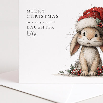 Personalised Daughter Christmas Card Cute Bunny Xmas Card with Name UK