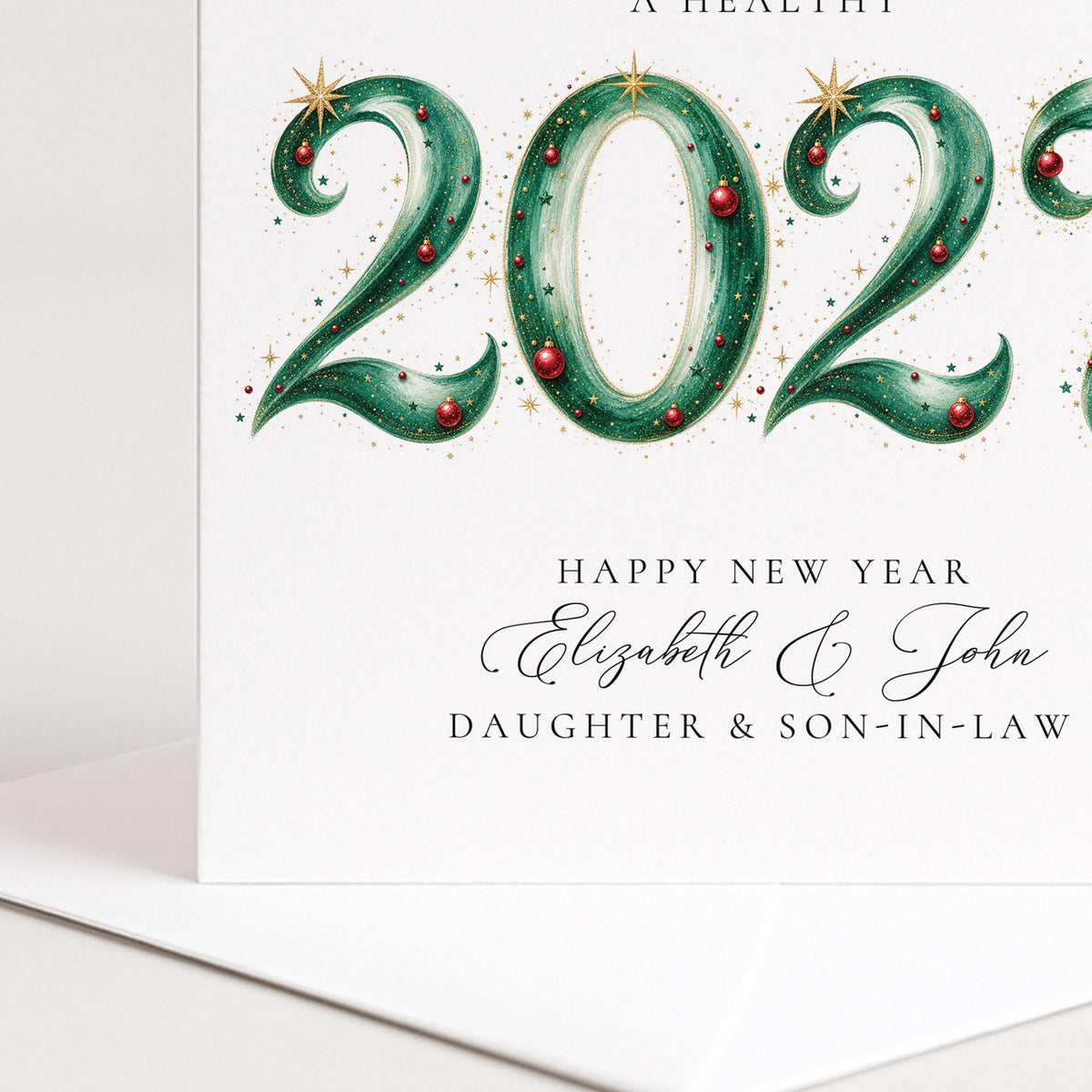 Personalised New Year Card Daughter Son-in-Law 2027 Bauble Design