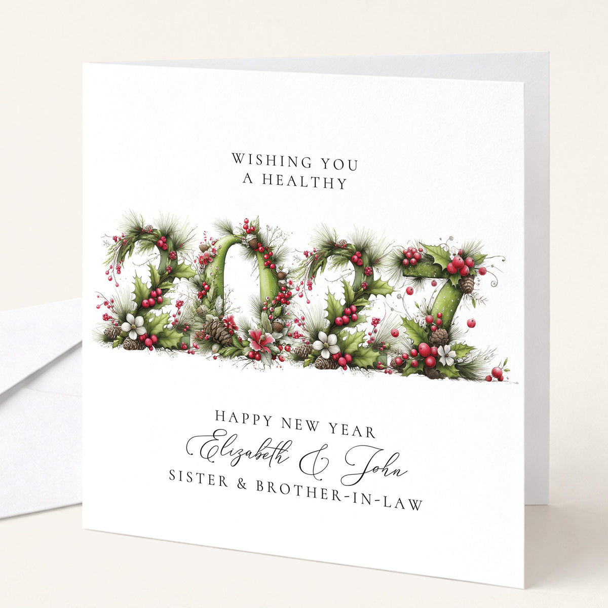 Personalised New Year Card Sister Brother-in-Law 2027 Holly Design