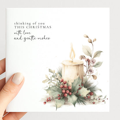 Thinking of You Christmas Card Sympathy Candle Gentle Wishes
