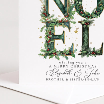 Personalised Noel Christmas Card Brother Sister-in-Law Holly Green