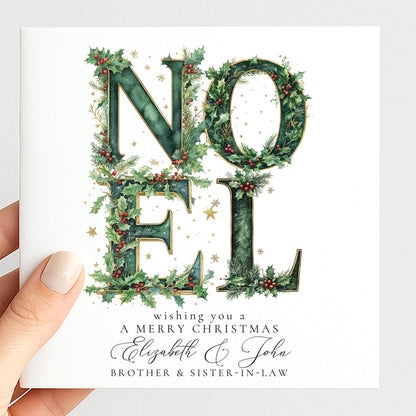 Personalised Noel Christmas Card Brother Sister-in-Law Holly Green