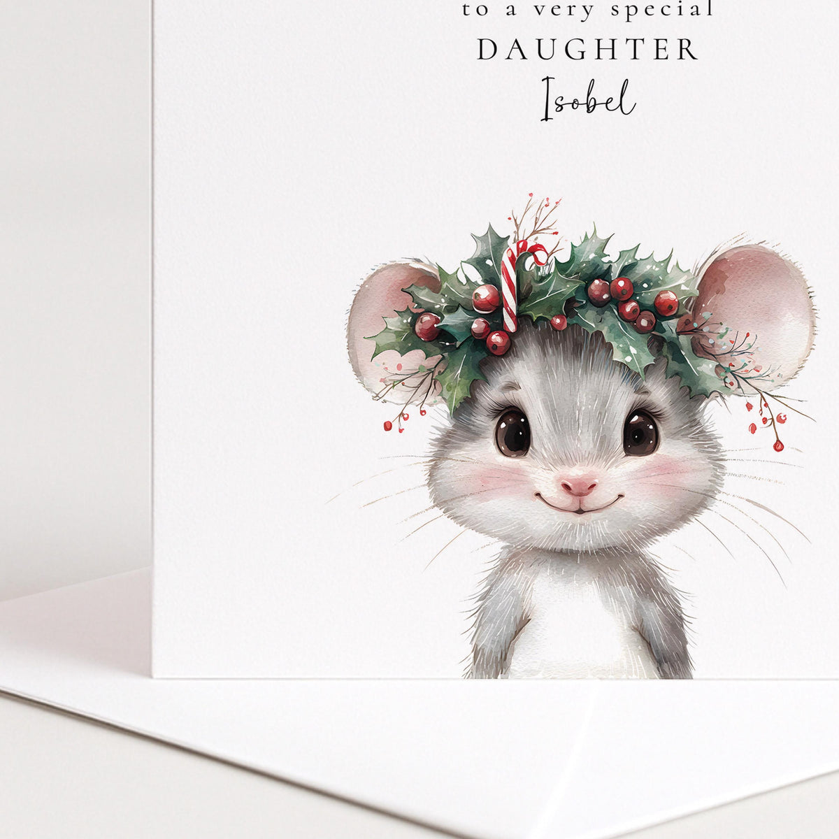 Personalised Daughter Christmas Card Cute Mouse Xmas Card with Name UK