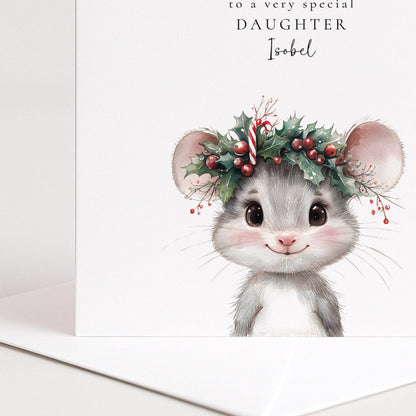 Personalised Daughter Christmas Card Cute Mouse Xmas Card with Name UK