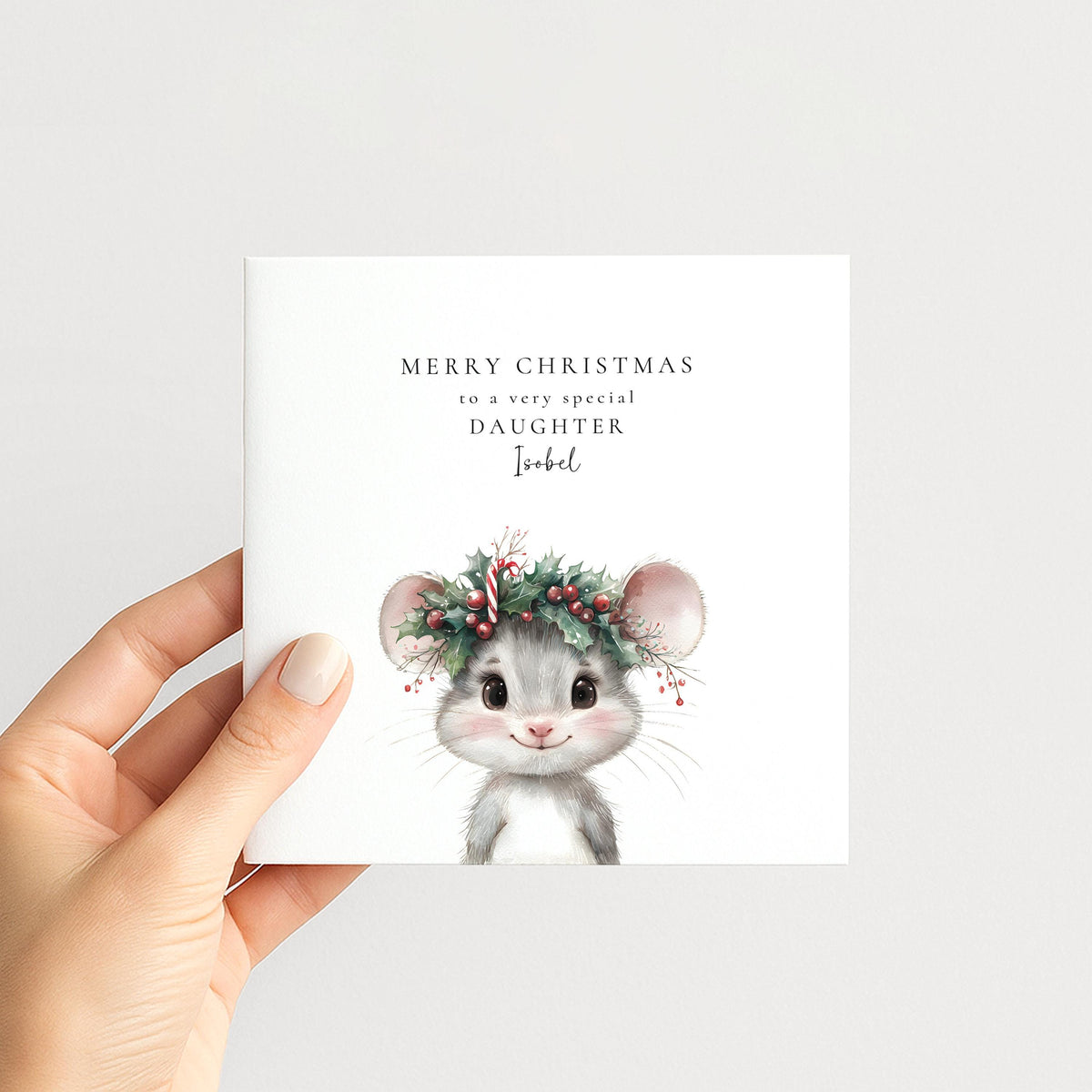 Personalised Daughter Christmas Card Cute Mouse Xmas Card with Name UK