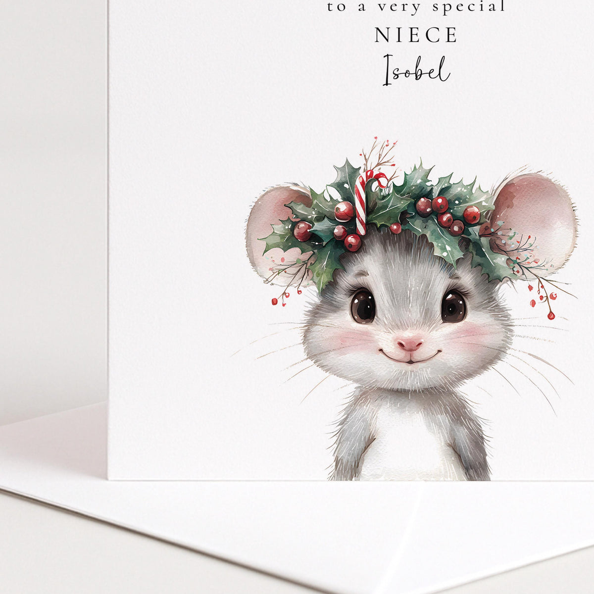 Personalised Niece Christmas Card Cute Mouse Xmas Card with Name UK