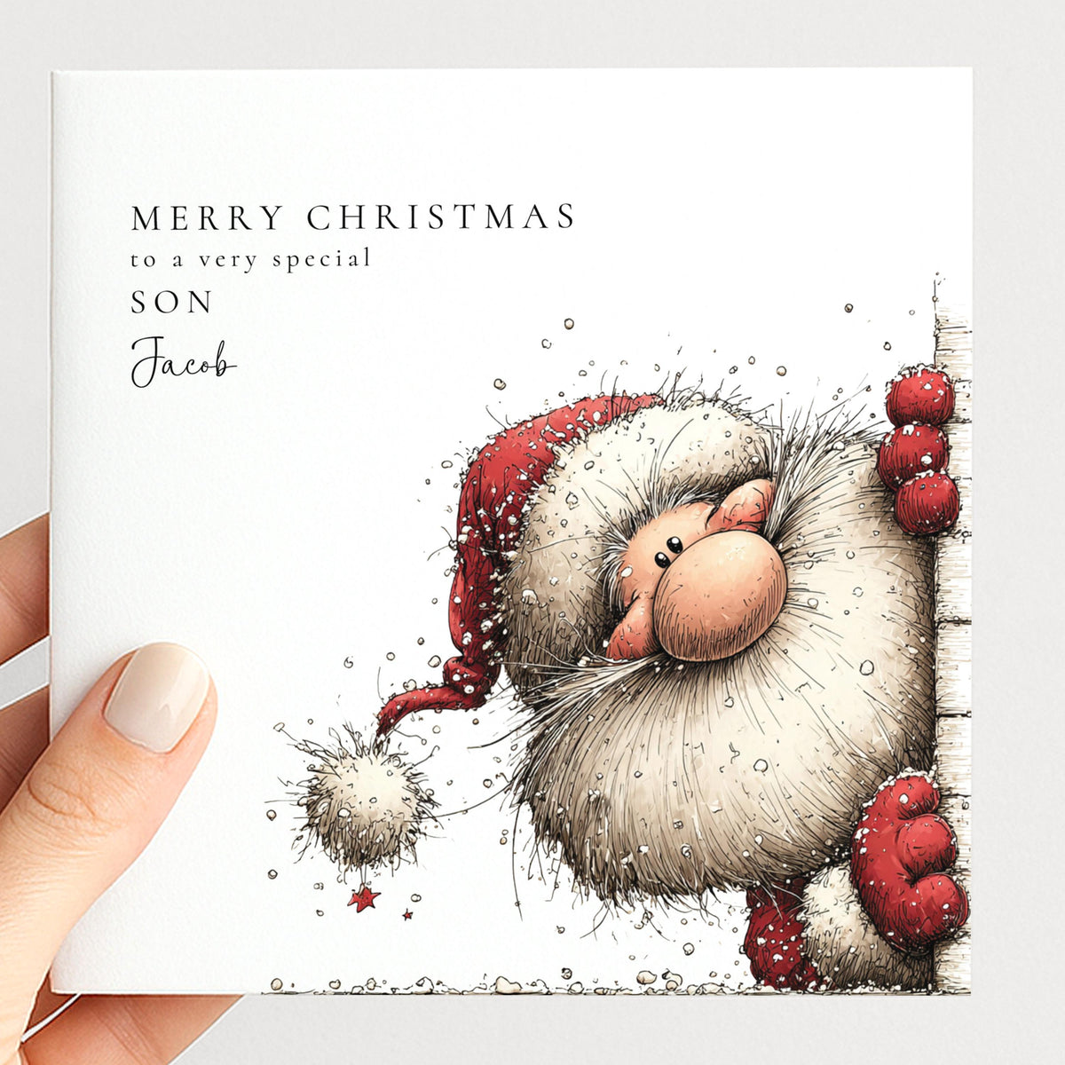 Personalised Son Christmas Card Cute Santa Xmas Card with Name UK