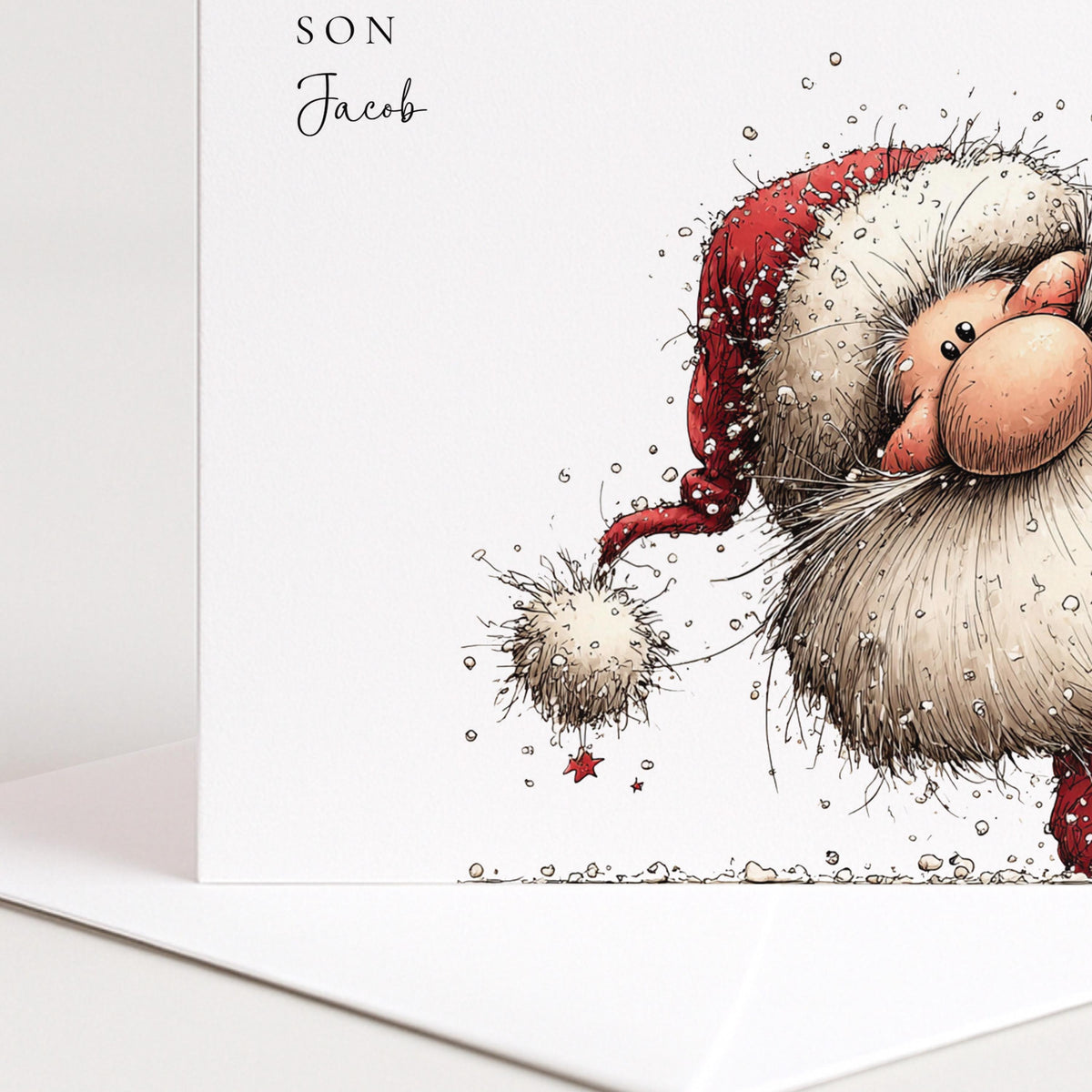 Personalised Son Christmas Card Cute Santa Xmas Card with Name UK