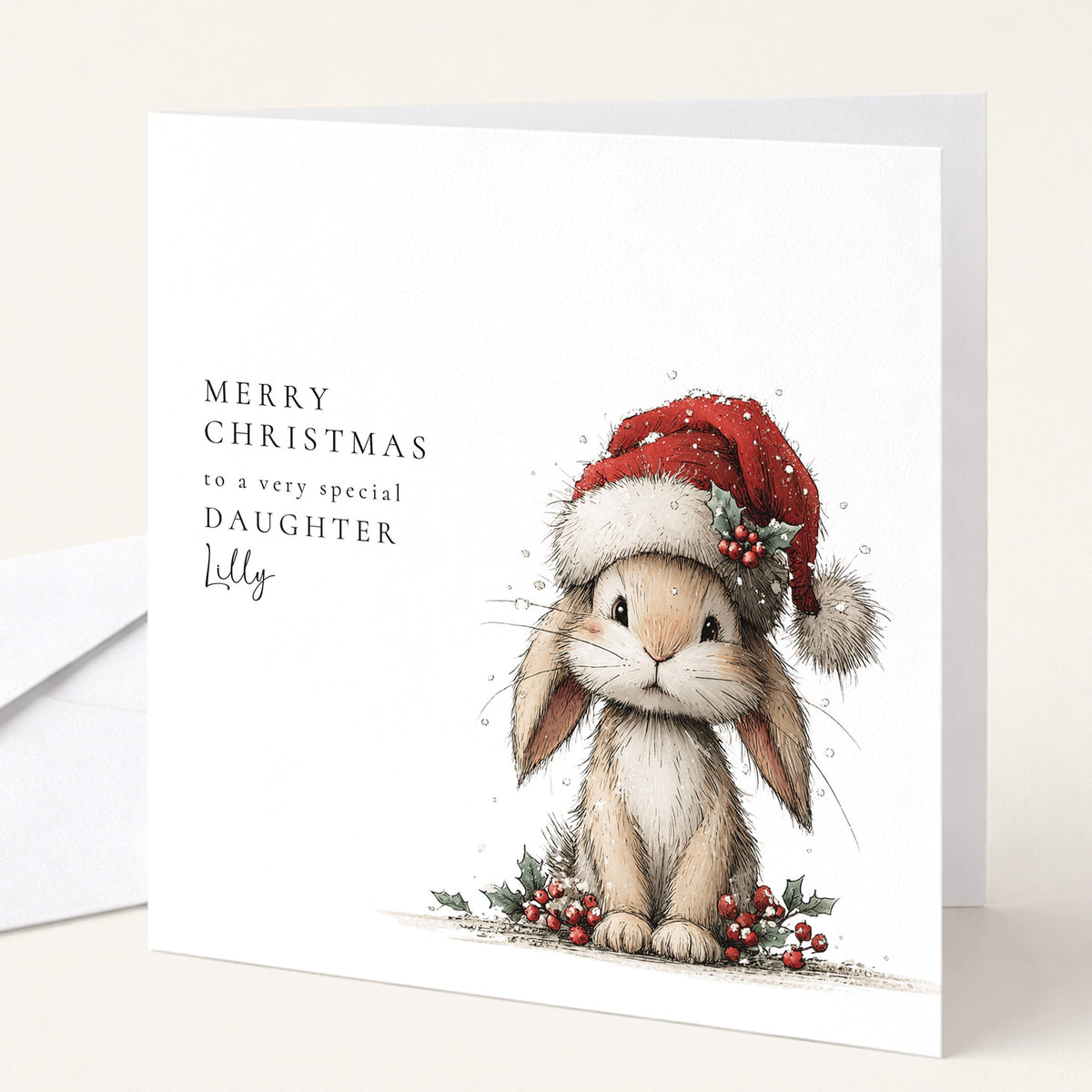 Personalised Daughter Christmas Card Cute Bunny Xmas Card with Name UK
