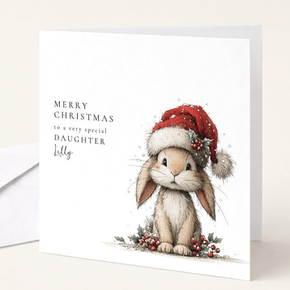 Personalised Daughter Christmas Card Cute Bunny Xmas Card with Name UK