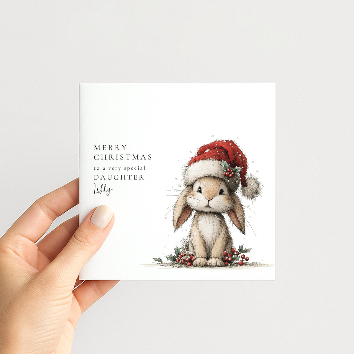 Personalised Daughter Christmas Card Cute Bunny Xmas Card with Name UK