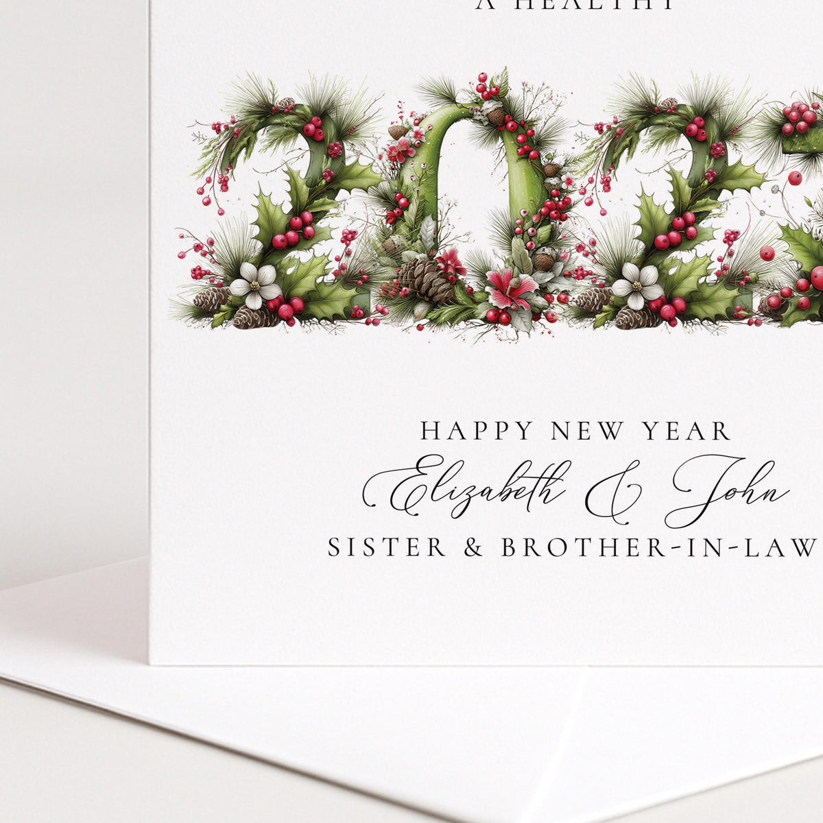 Personalised New Year Card Sister Brother-in-Law 2027 Holly Design