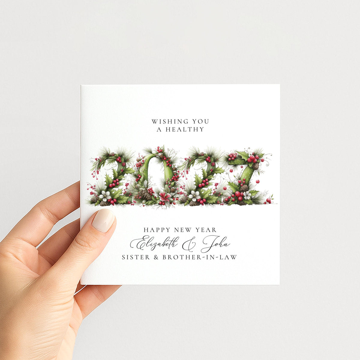 Personalised New Year Card Sister Brother-in-Law 2027 Holly Design