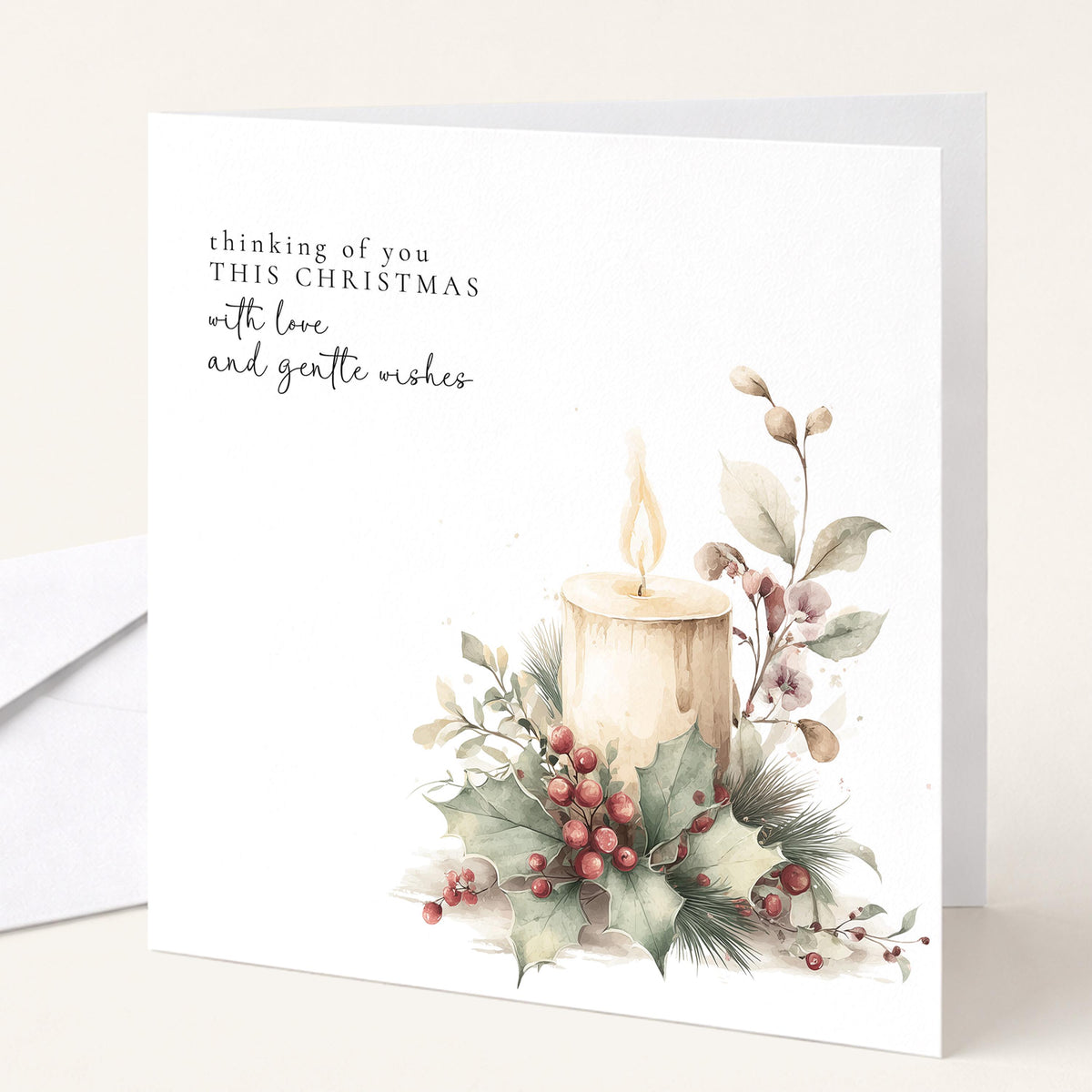 Thinking of You Christmas Card Sympathy Candle Gentle Wishes