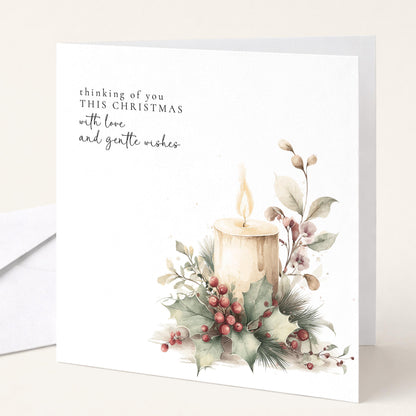 Thinking of You Christmas Card Sympathy Candle Gentle Wishes
