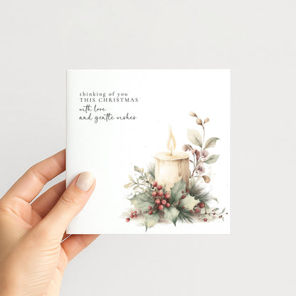 Thinking of You Christmas Card Sympathy Candle Gentle Wishes