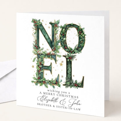 Personalised Noel Christmas Card Brother Sister-in-Law Holly Green
