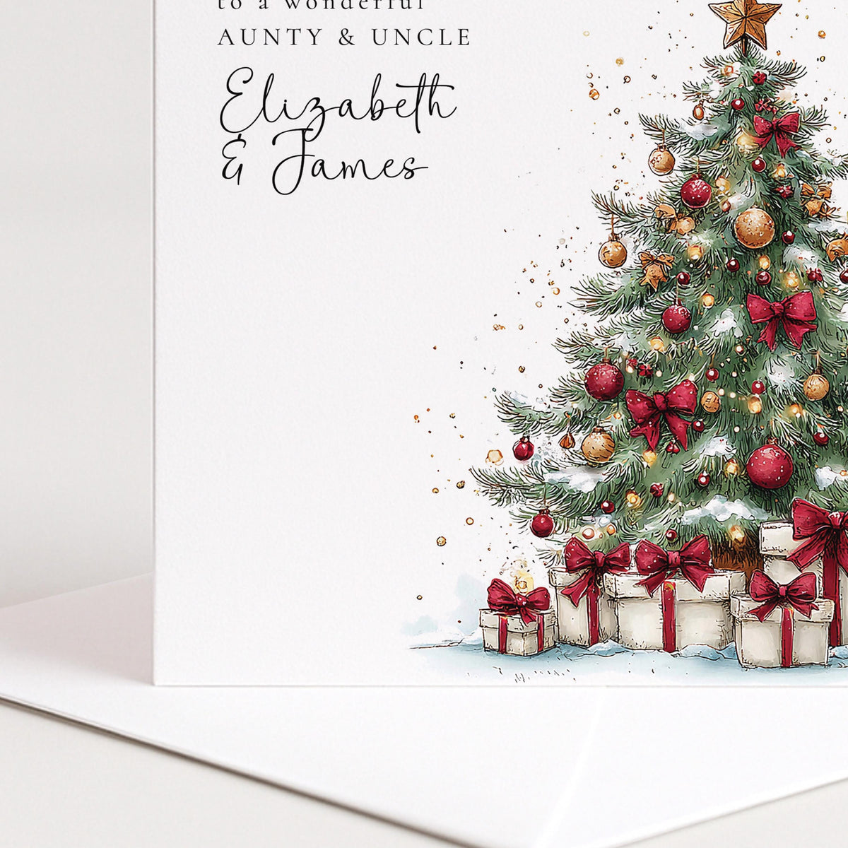 Personalised Christmas Card for Aunty and Uncle , Christmas Tree Design , Custom Names Card