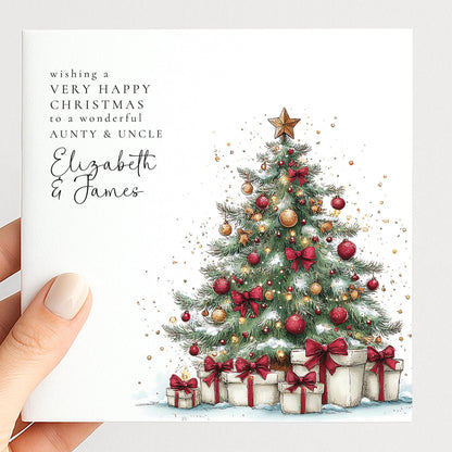 Personalised Christmas Card for Aunty and Uncle , Christmas Tree Design , Custom Names Card