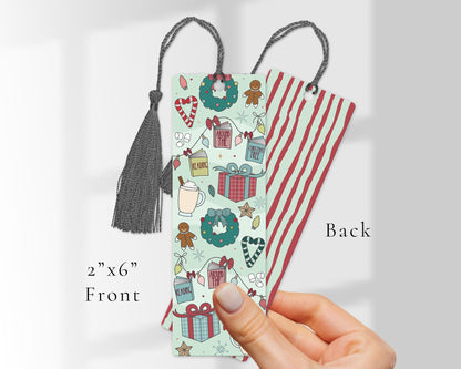 Christmas Bookmark , Cosy Festive Reading Pattern , Laminated Bookmark with Tassel , Book Lover Gift