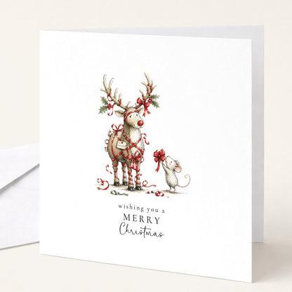 Christmas Card Pack of 6 | Cute Mouse & Reindeer Designs | Assorted Christmas Cards | No Personalisation