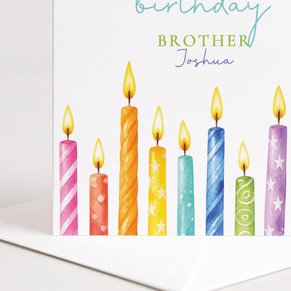 Brother Birthday Card, Happy Birthday Sibling Card with Candles, Personalised Birthday Card for HIm