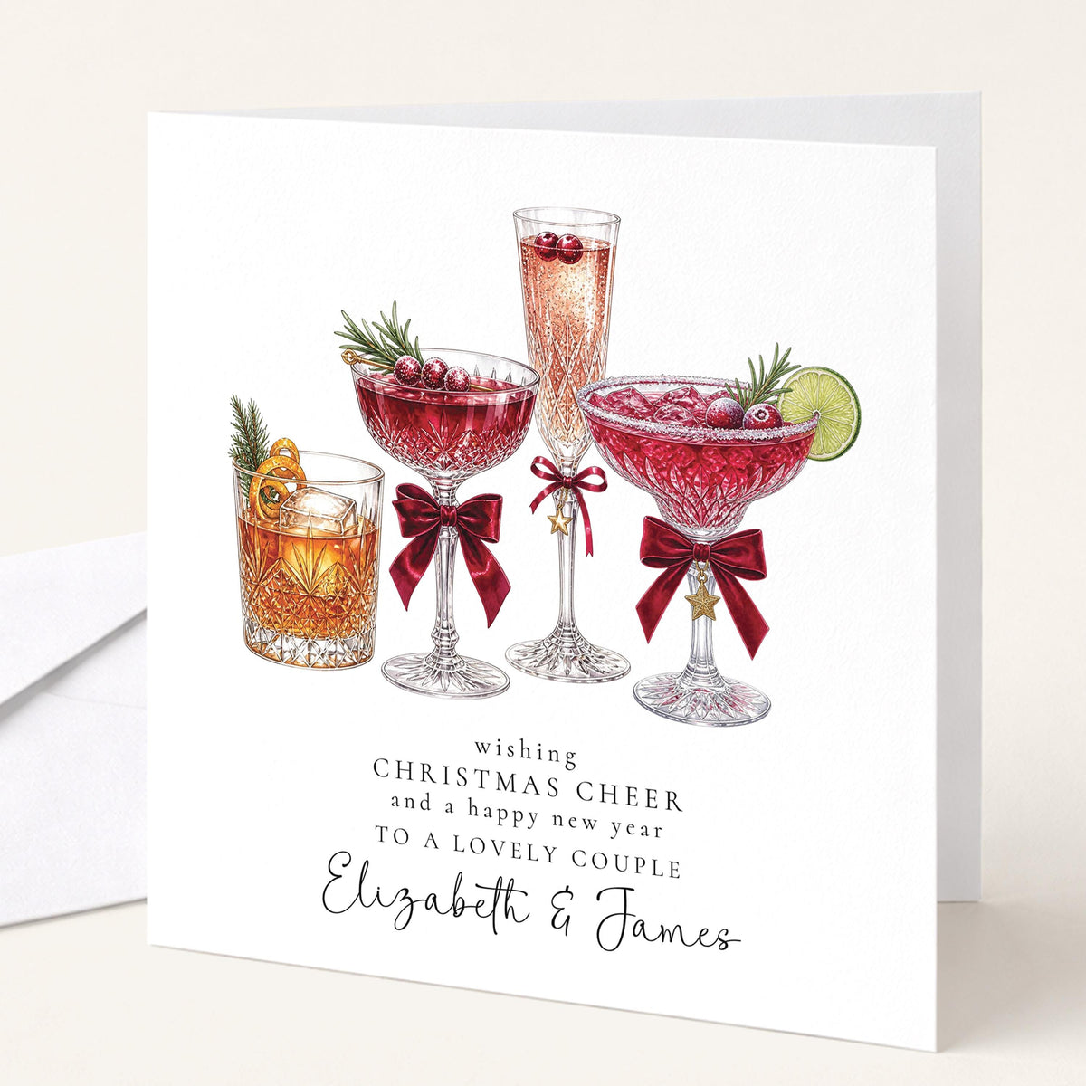 Personalised Christmas Cheer Card for a lovely couple with Names UK Festive Drinks