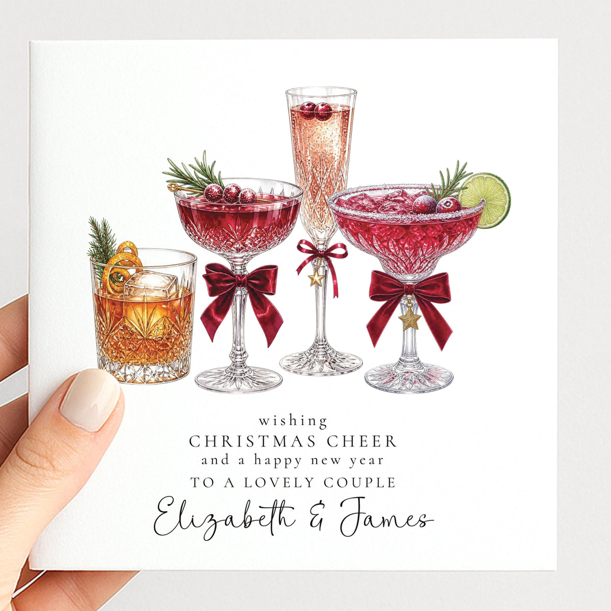Personalised Christmas Cheer Card for a lovely couple with Names UK Festive Drinks
