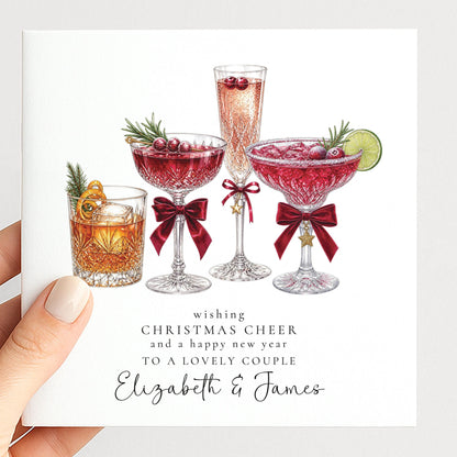 Personalised Christmas Cheer Card for a lovely couple with Names UK Festive Drinks