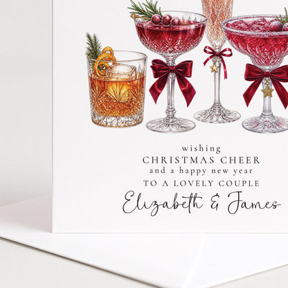 Personalised Christmas Cheer Card for a lovely couple with Names UK Festive Drinks