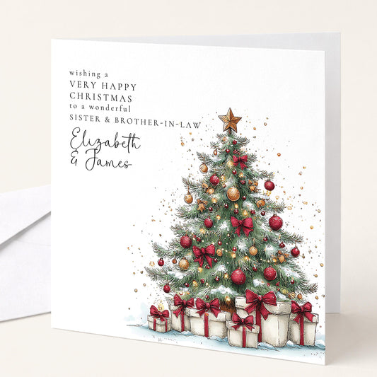 Personalised Christmas Card for Sister and Brother-in-Law , Christmas Tree Design , Custom Names Card