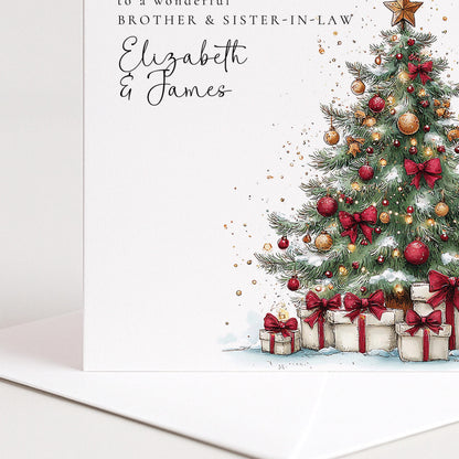 Personalised Christmas Card for Brother and Sister-in-Law , Christmas Tree Design , Custom Names Card